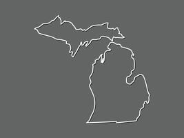 Michigan map with single border line boundary using white color on gray background illustration vector