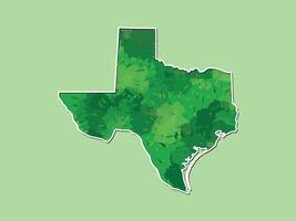 Texas watercolor map illustration of green color with border line on light background using paint brush in page vector