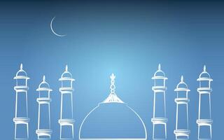 Eid Mubarak after the month of Ramadan for Arab world using white lines on blue background vector