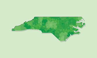 North Carolina watercolor map illustration of green color with border line on light background using paint brush in page vector