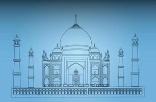 Taj Mahal of India using black lines on blue background vector