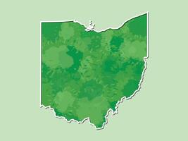 Ohio watercolor map illustration of green color with border line on light background using paint brush in page vector