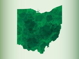 Ohio watercolor map illustration of green color on light background using paint brush in paper page vector
