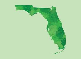 Florida watercolor map illustration of green color on light background using paint brush in page vector