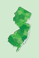 New Jersey watercolor map illustration of green color with border line on light background using paint brush in page vector