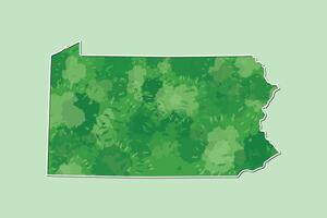 Pennsylvania watercolor map illustration of green color with border line on light background using paint brush in page vector