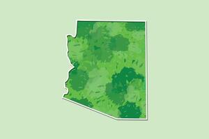 Arizona watercolor map of green color with border line on light background using paint brush in page vector