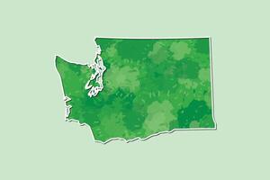 Washington DC watercolor map of green color with border line on light background using paint brush in page vector