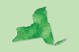New York watercolor map illustration of green color with border line on light background using paint brush in page vector