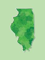 Illinois watercolor map illustration of green color with border line on light background using paint brush in page vector