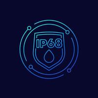 ip68 standard, waterproof icon with shield, linear design vector