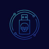 malware on usb drive icon, linear design vector