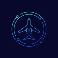 private jet airplane icon, linear design vector