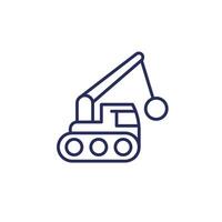 Demolition machine with a wrecking ball line icon vector