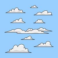 Set of cartoon clouds in a flat design. White cloud collection in blue sky background. vector