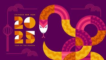 Lunar new year, Chinese New Year 2025 , Year of the Snake , line art ,outline ,Geometric shapes vector