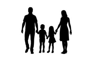 Elegant family silhouette of four holding hands, representing harmony and affection vector