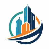 Professional Real Estate Logo Design with Building and Skyline Elements vector