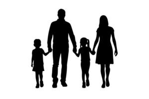 Charming silhouette of a family of four holding hands, symbolizing unity and love vector