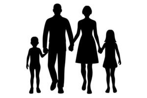 Refined silhouette of a family of four holding hands, symbolizing unity and love vector
