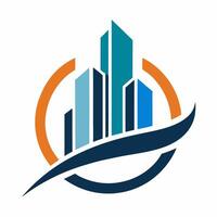 Modern Real Estate Investment Logo with Skyline and Abstract Symbols vector