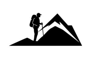 Embark on a journey with our mountain hiker silhouette. Perfect for adventure icons and illustrations vector