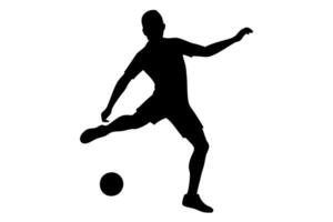 illustration of a soccer player with football, perfect for sports-themed designs. Silhouette style ideal for logos, icons, and graphics, capturing the action and spirit of the game vector