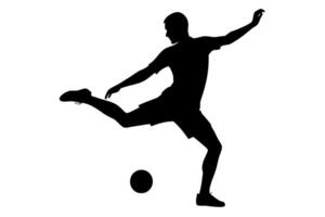 Dynamic illustration of a soccer player with football, perfect for sports-themed designs. Silhouette style ideal for logos, icons, and graphics, capturing the action vector