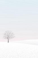 Minimalist winter landscape with lonely tree graphic illustration. Merry Christmas and Happy New Year greeting card template have blank space. vector