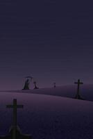 Night at graveyard landscape with Angel of Death vertical background graphic illustration have blank space. vector
