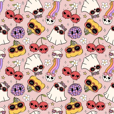 Groovy Halloween seamless Pattern Funky Festive Repeat Background isolated Background