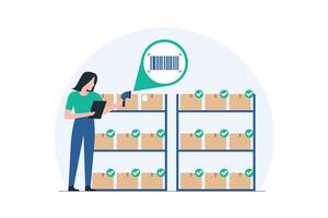 Warehouse Employee Using Handheld Scanner Efficiently. Illustration vector