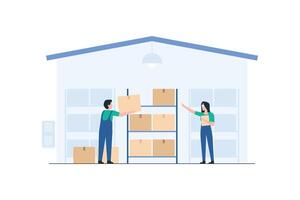 Warehouse Worker Organizing Inventory Efficiently. vector