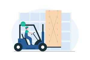 Warehouse Loader Stacking Boxes, Efficient Warehouse Operations, Boxes Loading. illustration vector