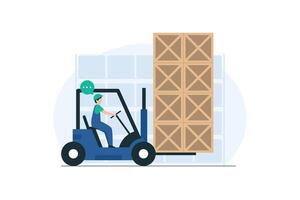 Warehouse Loader Stacking Pallets, Efficient Warehouse Operations, Pallet Loading, Warehouse Equipment, Material Handling, Supply Chain Efficiency. illustration vector