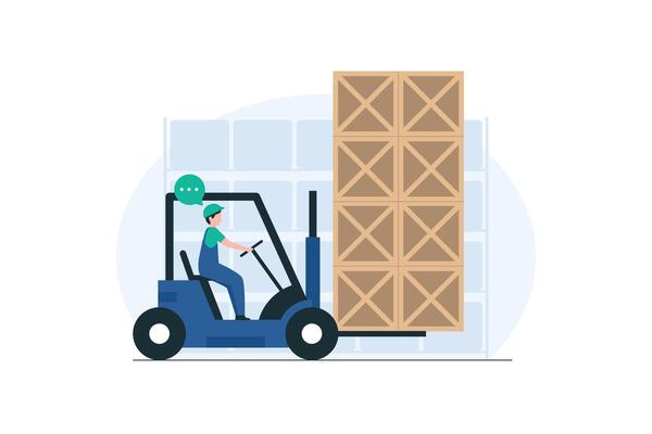 Warehouse Loader Stacking Pallets, Efficient Warehouse Operations, Pallet Loading, Warehouse Equipment, Material Handling, Supply Chain Efficiency. illustration