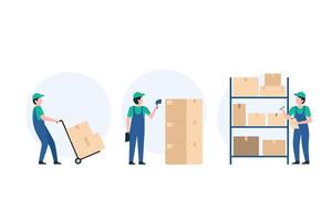 Efficient Warehouse Sorting Process. Inventory management and control. Illustration vector