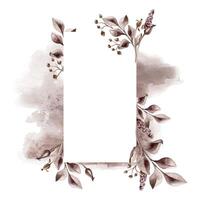 Monochrome leaves on branch in watercolor maroon color. Frame of wild plants in sienna color isolated on white. Watercolor background. Design of branding , invitations, printed products, wedding vector