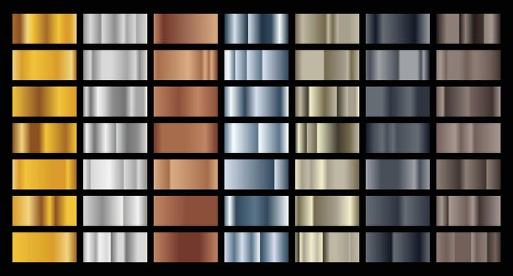 Set of gold, silver, bronze, steel texture background. Steel background texture. Steel metal background templates. Metal gradient collection. illustration