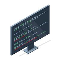 Isometric monitor with program code on screen. Programming concept. Web development. illustration vector