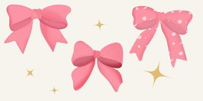 Set of pink bows with soft shading and a polka dot pattern, ideal for feminine, cute, or decorative designs. illustration vector