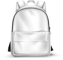 Realistic Minimalistic White Backpack. This is a sleek and modern white backpack that is ideal for everyday use or for carrying travel essentials. vector