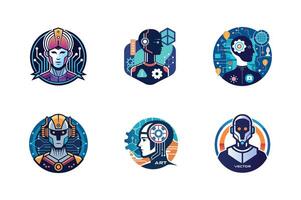 set of artificial intelligent , art, silhouette template style design vector