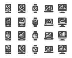 device with chart solid icon set vector