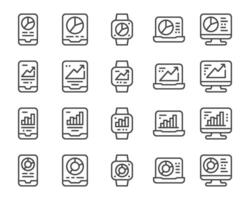 device with chart line icon set vector