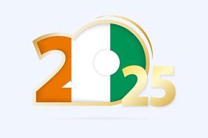 Year 2025 with Ivory Coast Flag pattern. vector