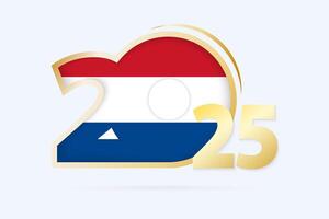 Year 2025 with Netherlands Flag pattern. vector