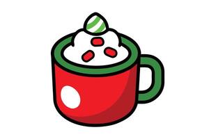 Christmas cocoa with marshmallows line art, clipart illustration with isolated on white background vector