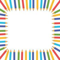 Frame of colorful pencils on white background. Colorful crayons border. vector