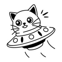 A drawing style icon of cat ufo vector